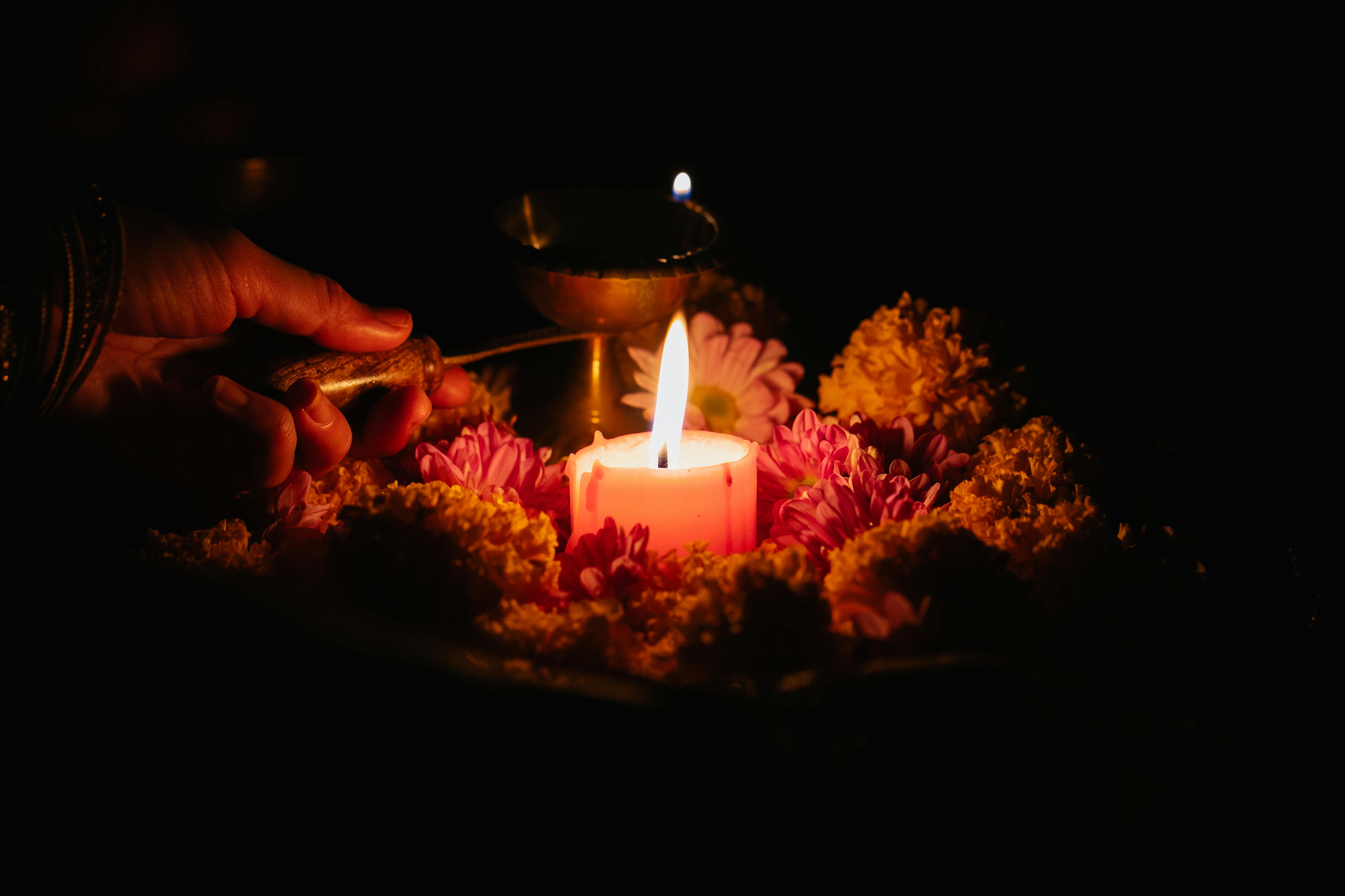 Candle and flowers