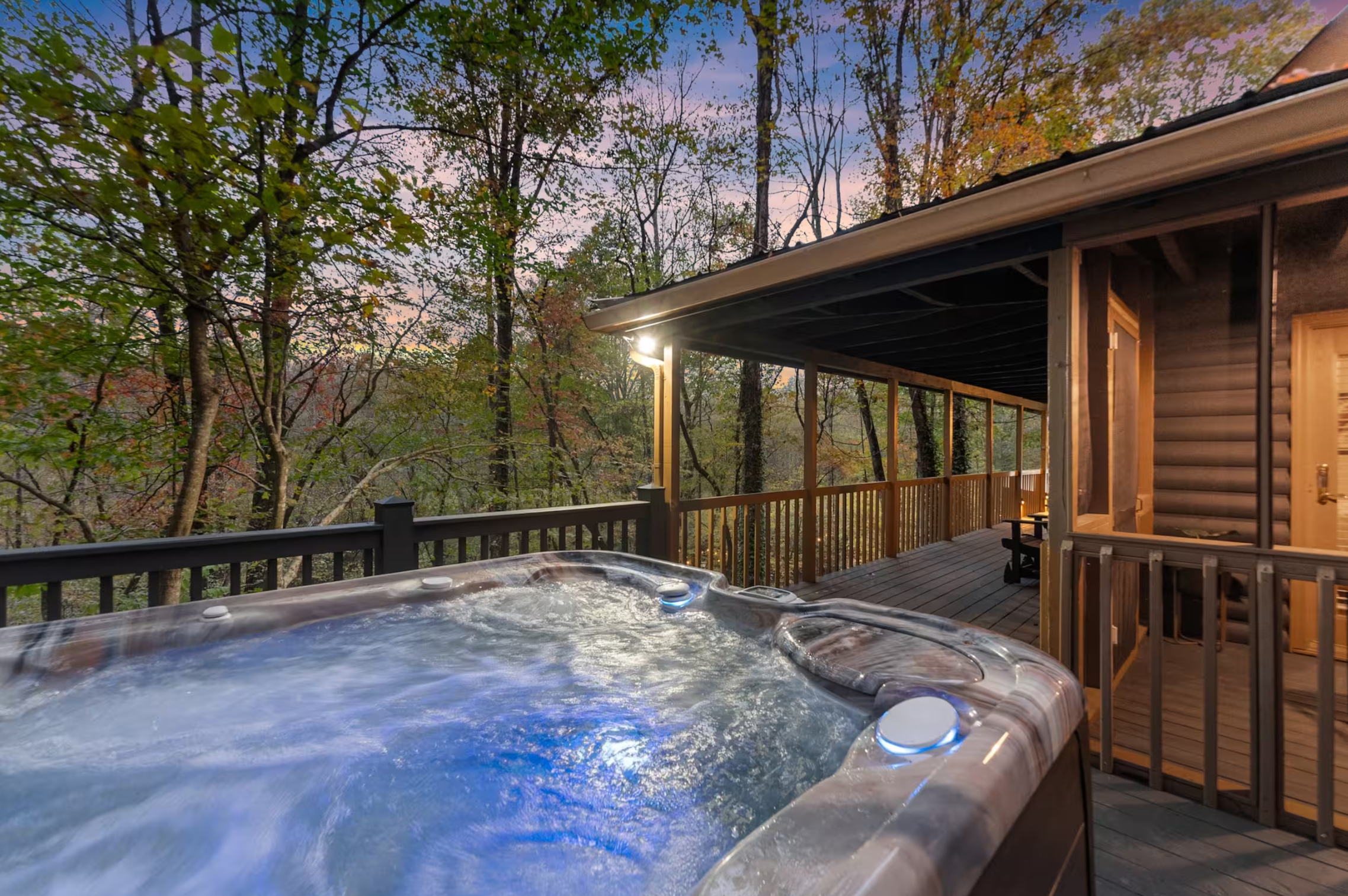 Hot tub on the deck at dusk